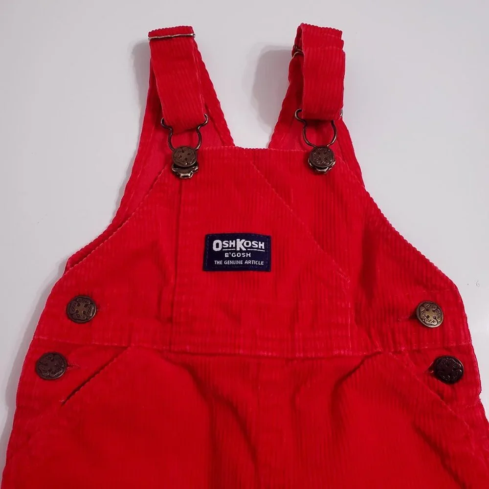 OshKosh B'Gosh Vintage Baby Corduroy Overalls Red 6-9 Months Vestbak USA